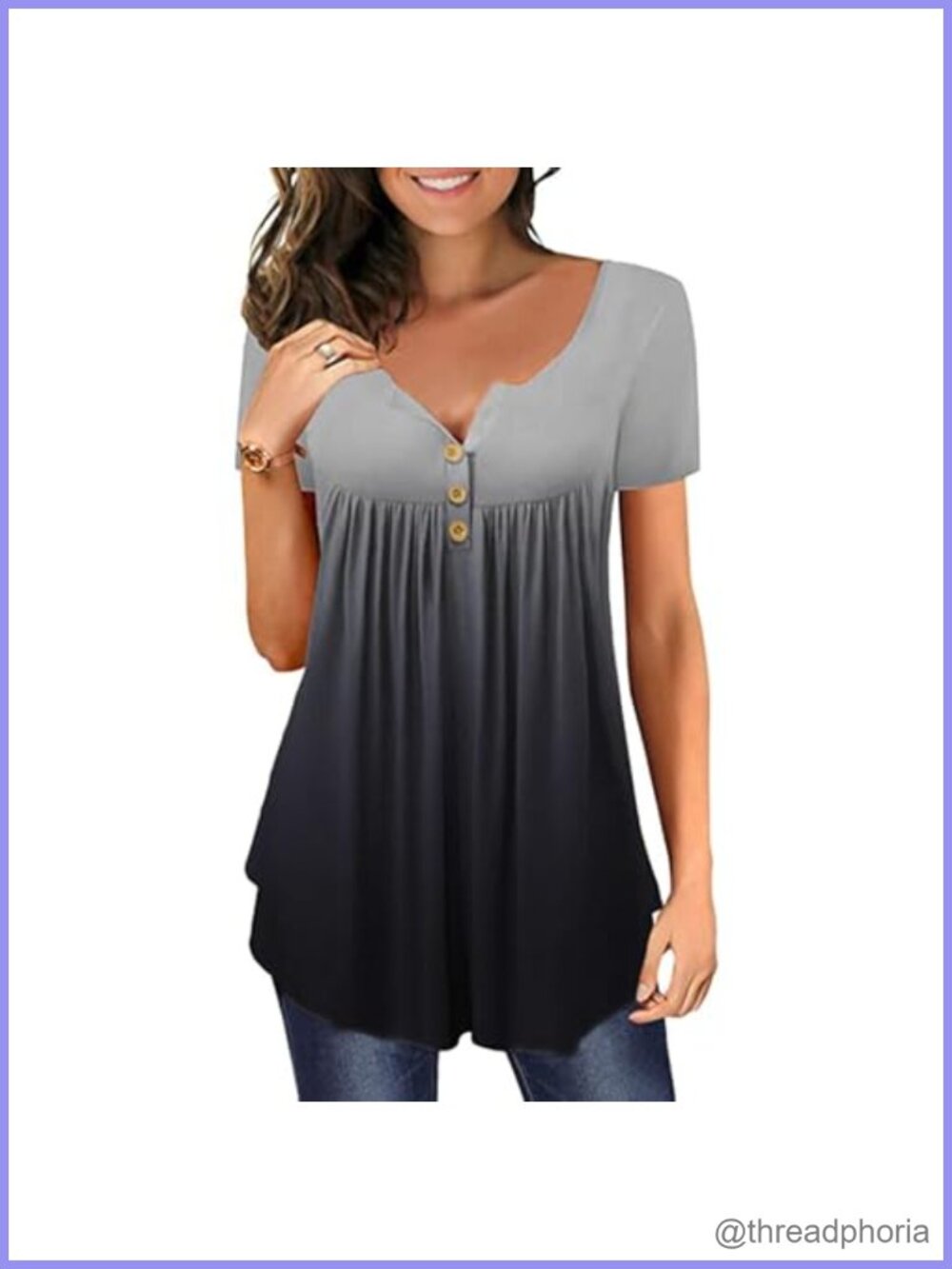 Womens Flowy Tunic Top Short Sleeve Henley Blouse for Leggings